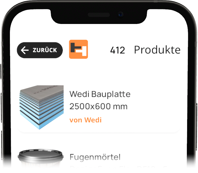Produktauswahl in der HammerHelp-App
